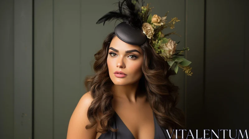 Serious Woman Portrait with Floral Hat AI Image