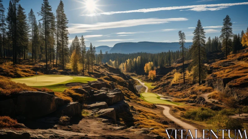AI ART Tranquil Mountain Golf Course Landscape