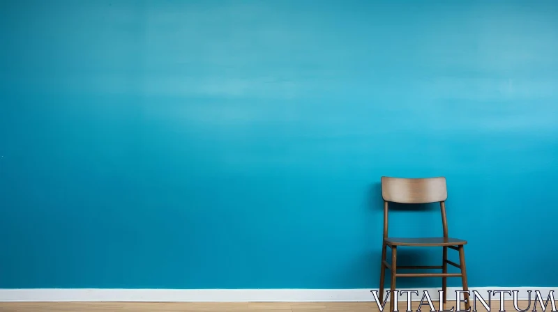 AI ART Blue Wall with Wooden Chair - Serene Interior Design