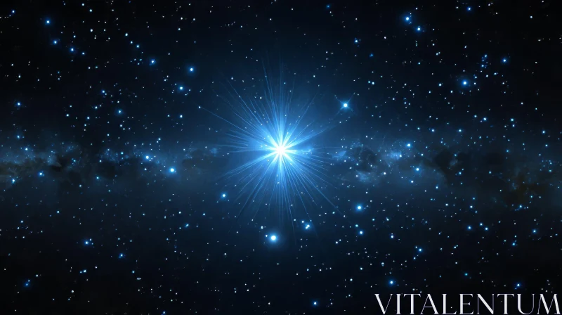 Bright Star in Dark Blue Night Sky AI Image