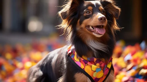 Cheerful Australian Shepherd Dog with Colorful Bandana