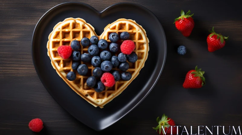 AI ART Delicious Heart-Shaped Waffle with Berries
