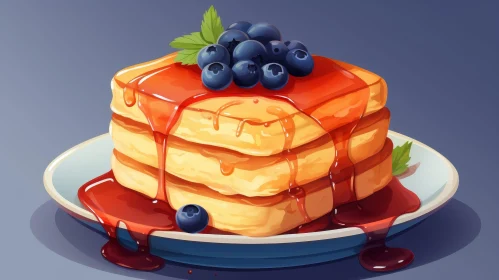 Delicious Pancakes with Blueberries and Syrup