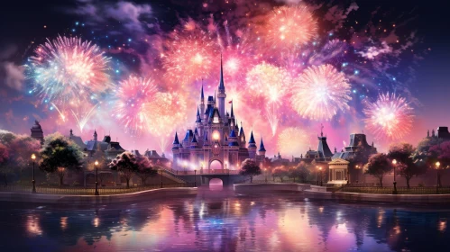 Enchanting Fantasy Castle with Fireworks
