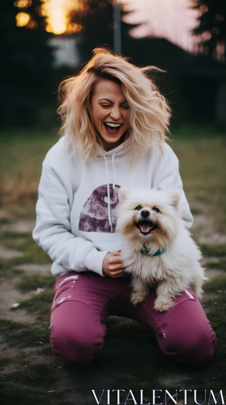 Happy Woman with Dog in Park AI Image