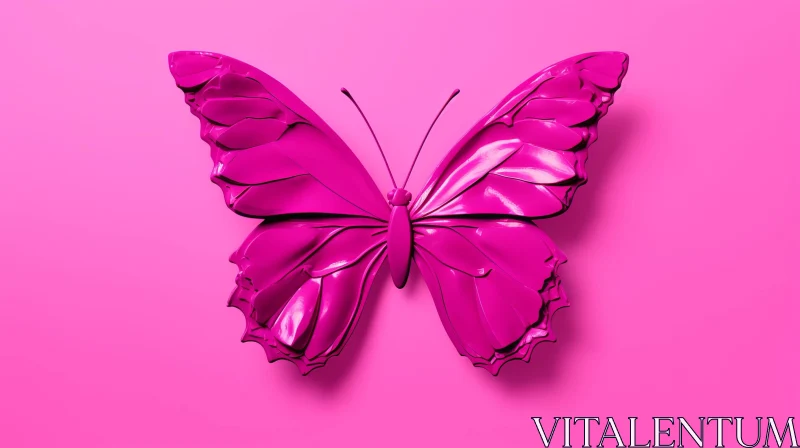Pink Butterfly 3D Rendering on Solid Background AI Image