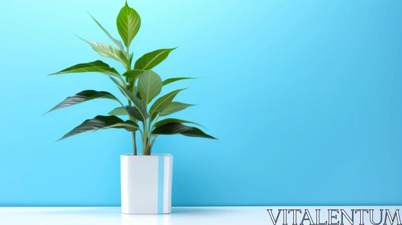 AI ART Tranquil Greenery on White Table Against Blue Background