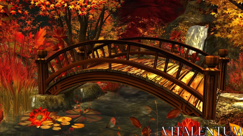 Tranquil Japanese Garden Bridge Landscape AI Image