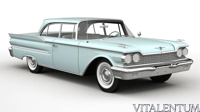 Vintage Blue Car - Realistic and Detailed Rendering | UHD Image AI Image