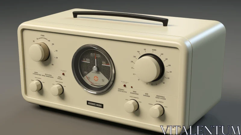 AI ART Vintage Cream-Colored Radio with Round Dial and Knobs