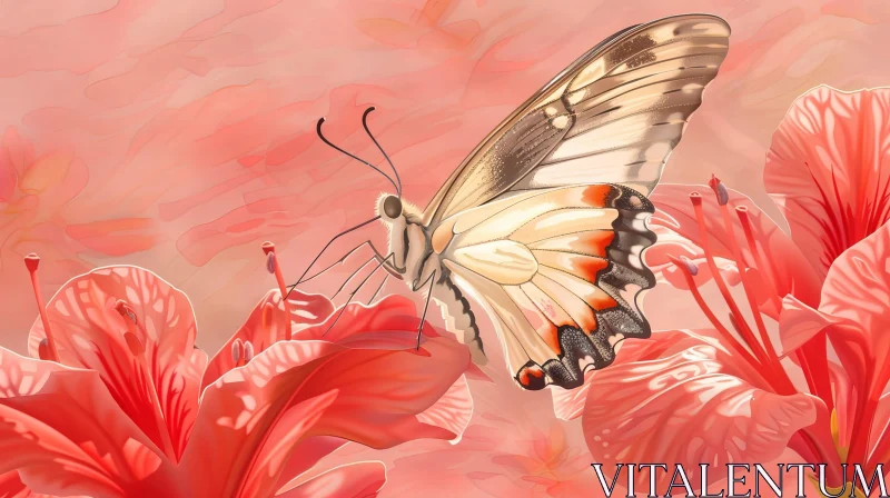 AI ART Beautiful Butterfly on Flower - Watercolor Painting