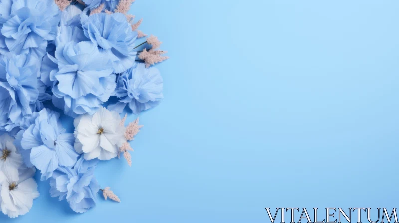Blue and White Flower Bouquet on Light Blue Background AI Image