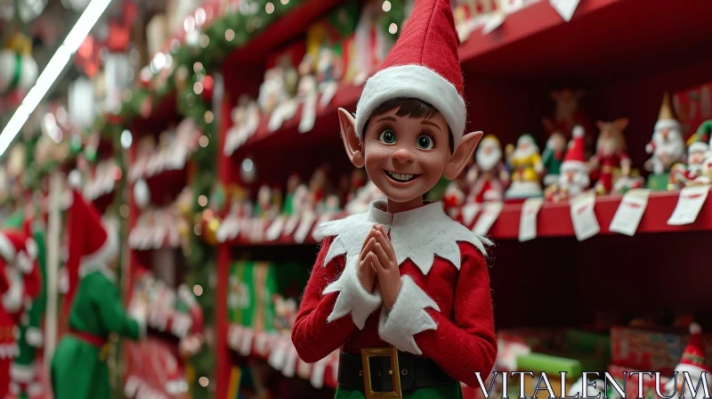 Christmas Elf in Toy Store - Festive Image AI Image