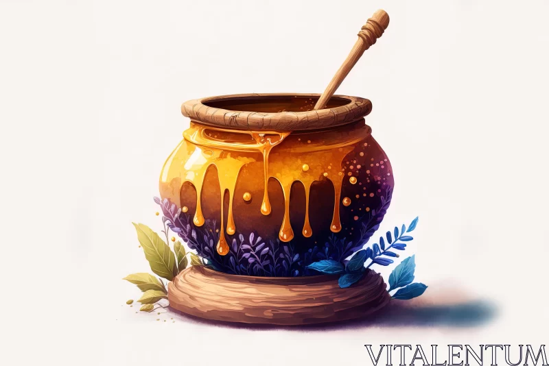Colorful Fantasy Realism: Honey Pot Illustration in 2D Game Art Style AI Image