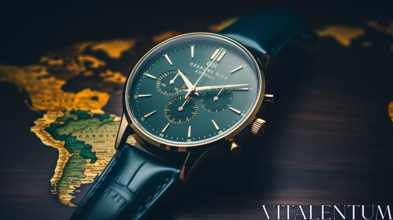 Elegant Round Metal Wristwatch on Leather Strap AI Image