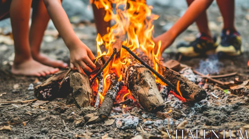 Enchanting Campfire Scene with Children AI Image