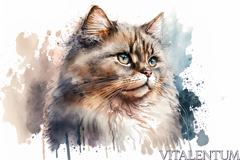 Fluffy Cat Watercolor Painting | Detailed Background | UHD Image AI Image