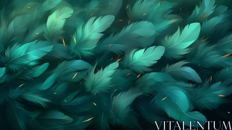 Green Feather Pattern Background AI Image