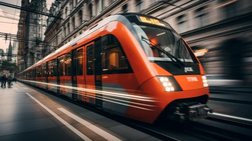 High-Speed Modern Train in Urban Environment