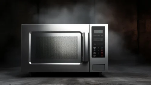 Modern Silver Microwave Oven on Gray Surface