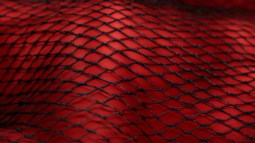 Red Crumpled Fishing Net Texture Close-Up