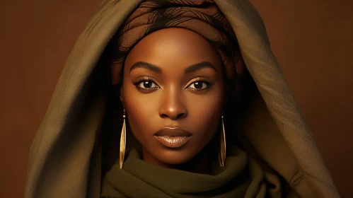 Serious African Woman in Brown Hijab Portrait