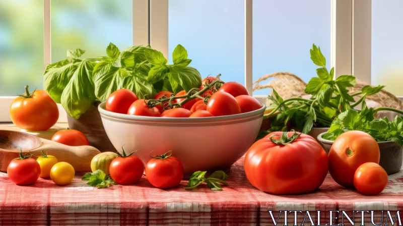 Tomato Still Life on Kitchen Table AI Image