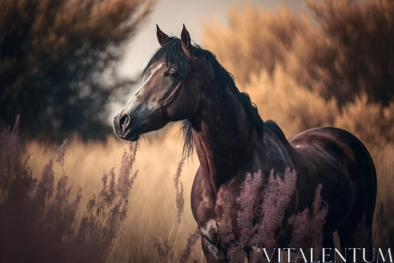 Black Horse in Dry Grass - Captivating Character Portrait AI Image