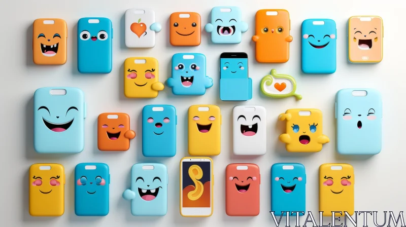 Cartoon-Style Smartphone Cases Grid with Unique Expressions AI Image