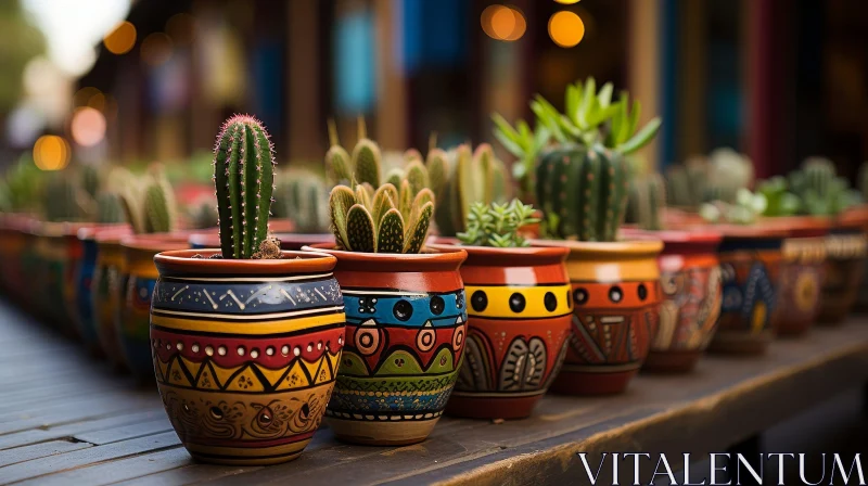 Colorful Ceramic Pots with Cacti and Succulents AI Image