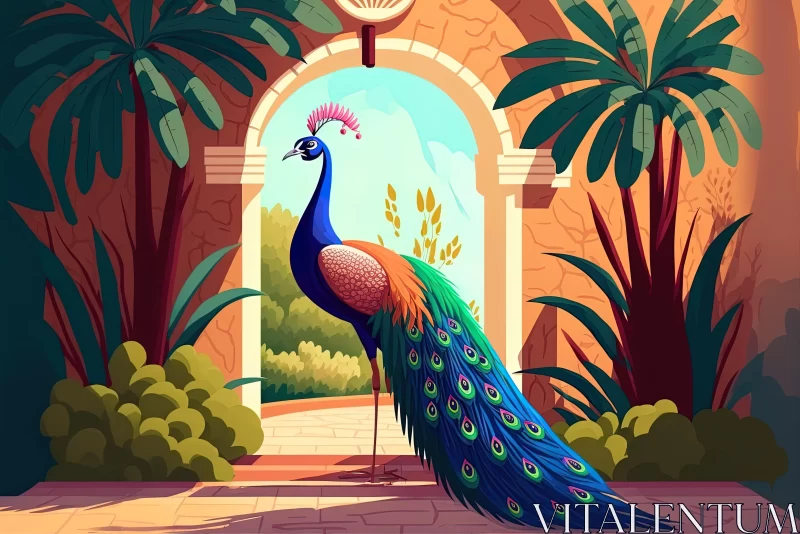 Colorful Peacock in Zen Garden: Captivating Illustration AI Image