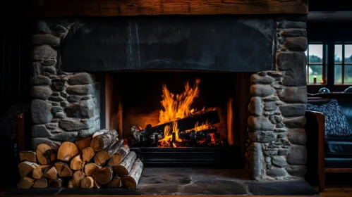 Cozy Fireplace with Burning Fire
