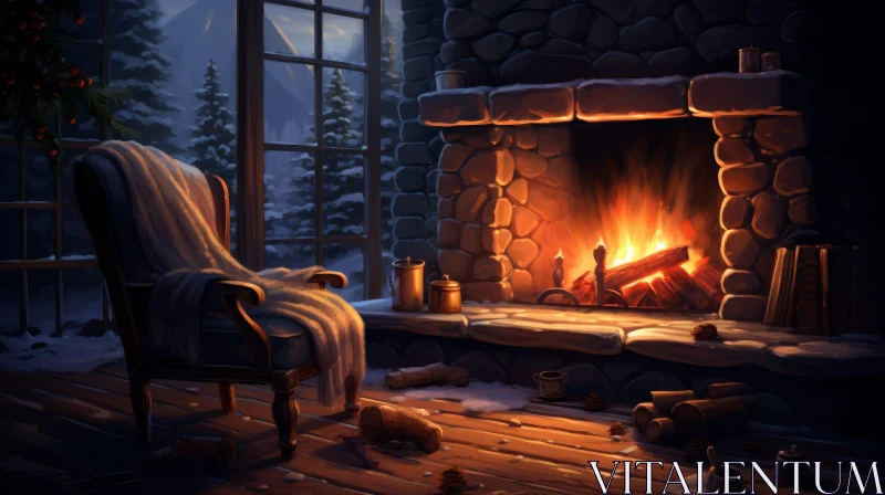 AI ART Cozy Rustic Living Room with Fireplace