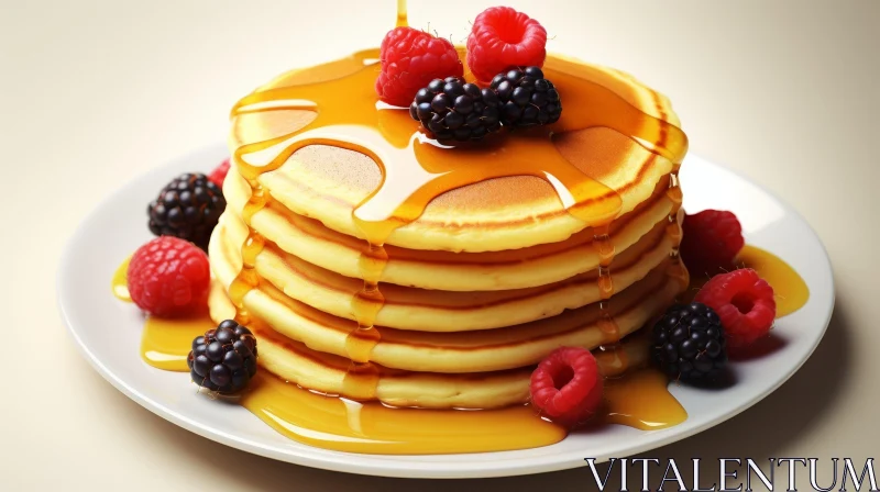 Delicious Pancakes with Berries and Syrup AI Image