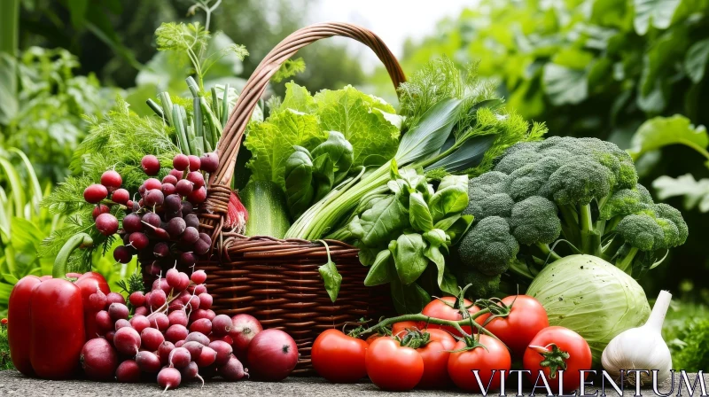Freshly-Harvested Vegetable Basket in a Garden AI Image