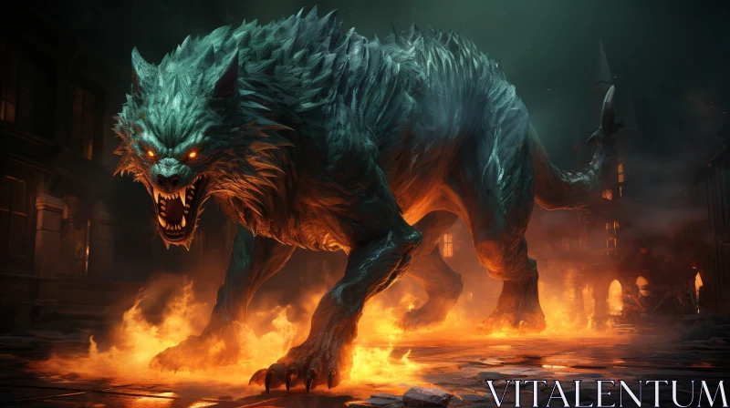 Menacing Werewolf in Flames - Digital Fantasy Art AI Image