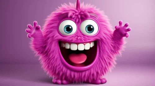 Pink Furry Monster 3D Rendering