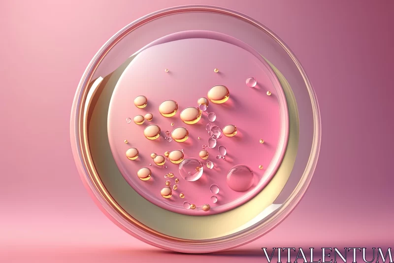 Pink Glass Plate with Gold Bubbles | Fluid and Organic 3D Rendering AI Image