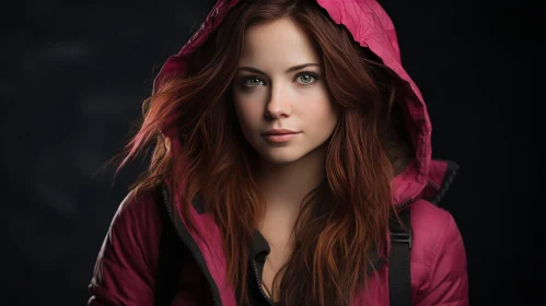 Serious Young Woman in Red Jacket Portrait