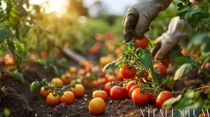 AI ART Sunset Harvest: Ripe Tomatoes by Farmer