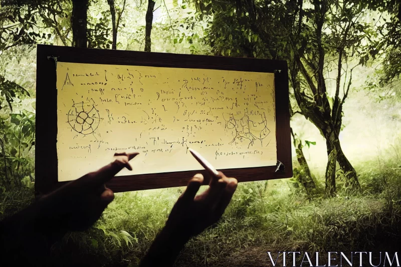 Surreal Writing on Board | Mathematical Intricacy | Atmospheric Woodland Imagery AI Image