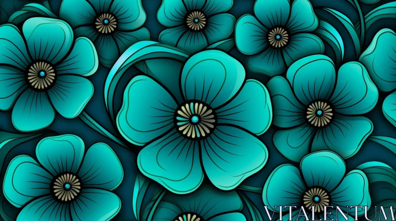 AI ART Teal Floral Seamless Pattern - Detailed and Realistic Design