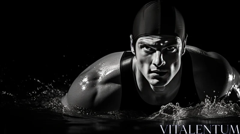AI ART Athlete Swimming in Black and White