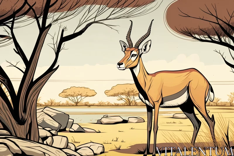Captivating Cartoon Illustration of a Gazelle in the Wild | Graphic Novel-inspired Art AI Image