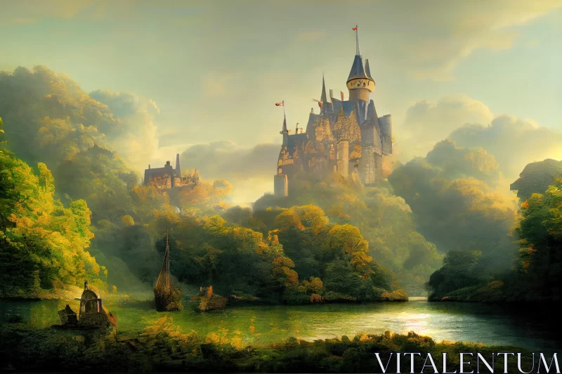 Castle Painting with Greenery | Dreamlike Quality AI Image