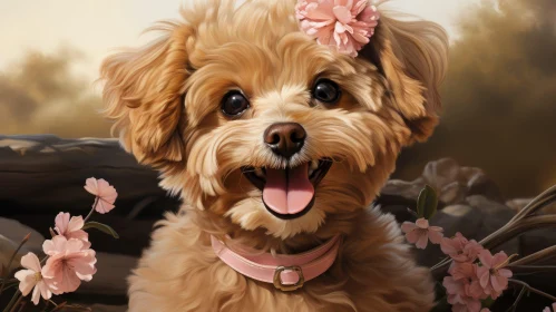 Cherubic Toy Poodle with Pink Flower - Adorable Pet Portrait