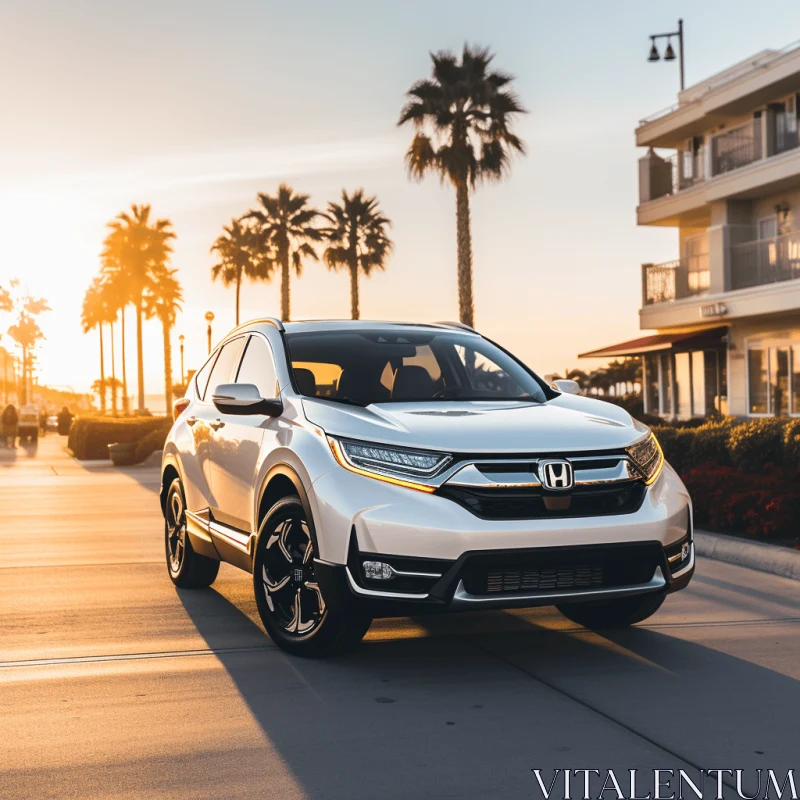 Silver Honda CRV Driving on Beach Street | Bold Chromaticity AI Image