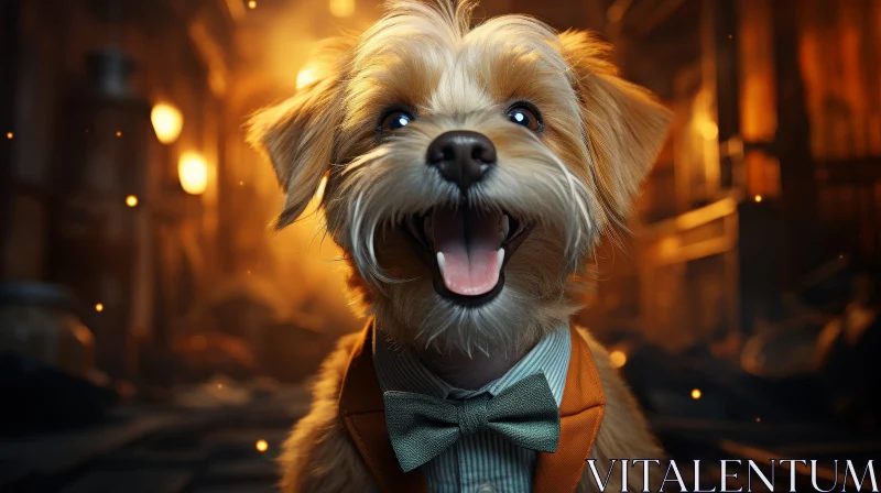 Smiling Dog in Bow Tie - Cute Pet Photo AI Image