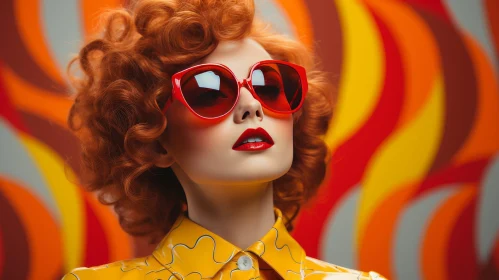 Stylish Woman with Red Curly Hair and Sunglasses