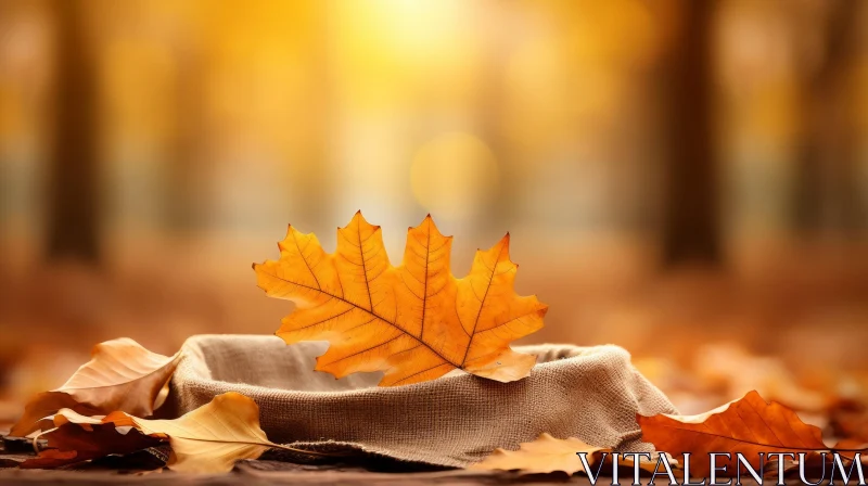 Tranquil Autumn Scene with Maple Leaf and Sunlight AI Image